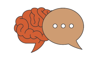 Illustration of a brain connecting to a speech bubble
